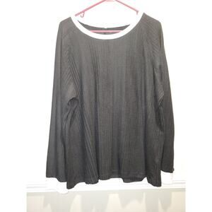 Super Soft Black Stretch Sweater Long Sleeve Shirt Womens XXL White Trim